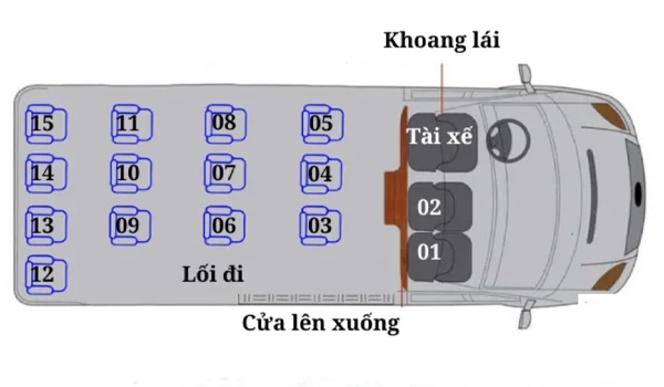 Sơ đồ ghế ngồi trên xe 16 chỗ hiện nay