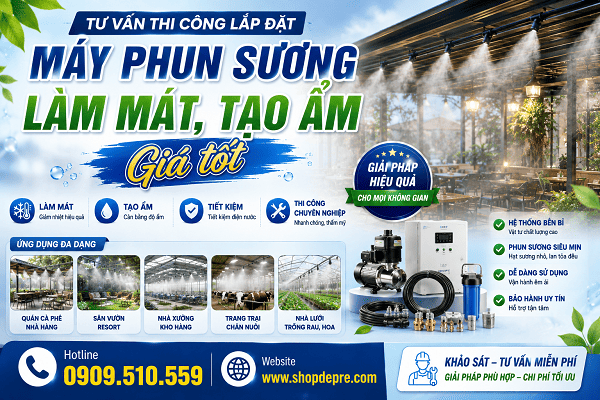 Lắp đặt máy phun sương làm mát, tạo ẩm tại Bến Tre 3 Lắp đặt máy phun sương làm mát, tạo ẩm tại Cần Giuộc